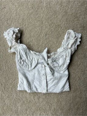 White Ruffle Sleeve Crop Top with Tie Front